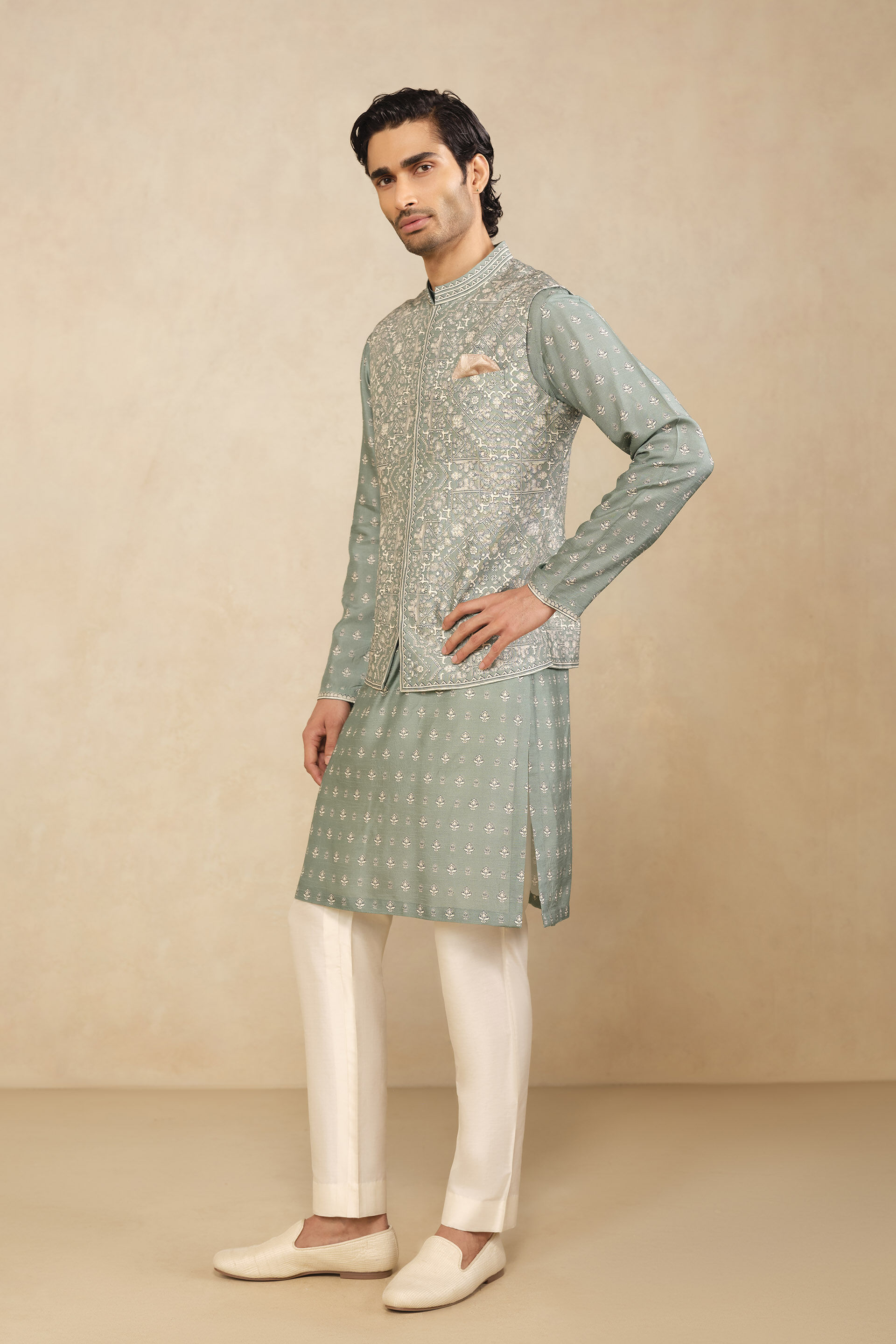 Taran Nehru Jacket - Mist Blue, Mist Blue, image 3